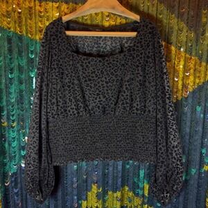 Whimsigoth Burnout Velvet Blouse Top Sheer Sleeves Smocked Waist 3XL Witchy